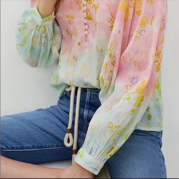 ANTHROPOLOGIE Pilcro Floral Buttondown Blouse Top Pink Small Size S NWT - Picture 2 of 9